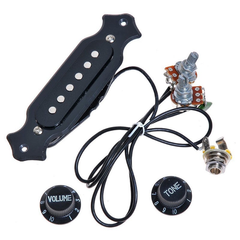 TraderPlus 1 sets Pre-wired 6-string Cigar Box Guitar Pickup with Volume & Tone for Electric Guitar (Black) - Image 1